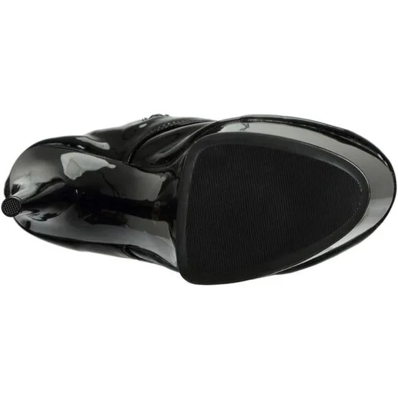 SheSole Women's Patent Leather Thigh High Heel Boots | Platform Zip Lace Up - Picture 4 of 9